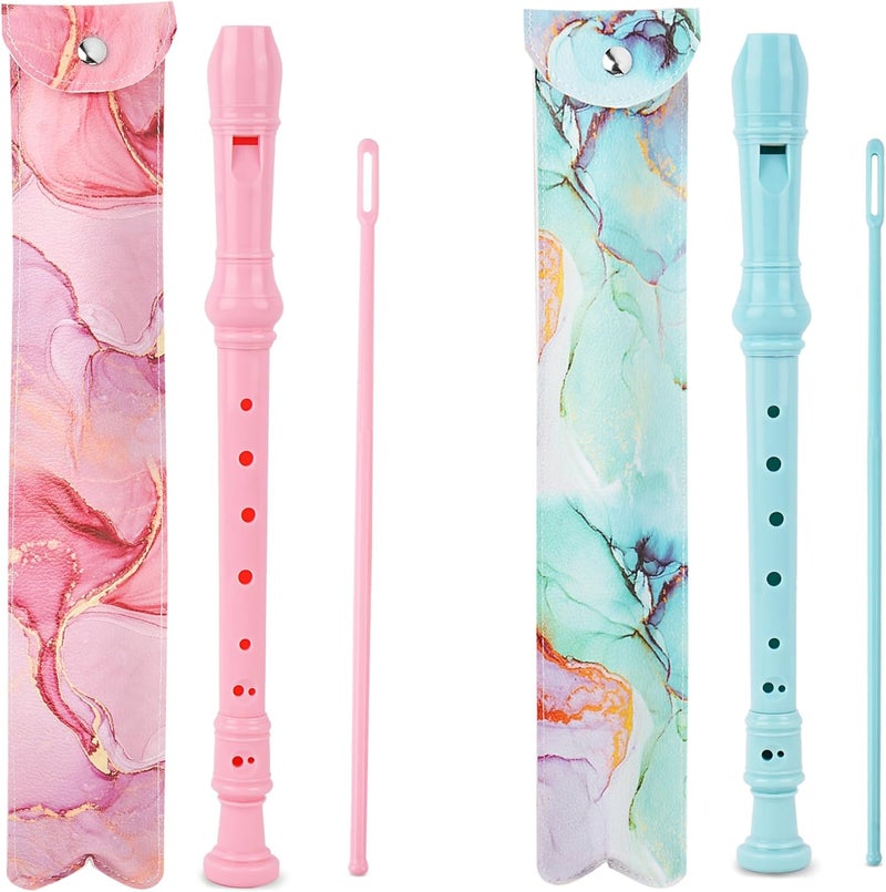 Jasenna 2 Pack Recorder Instrument for Beginner Adults,8-Hole Soprano Descant Recorder Music Flute with with Cleaning Rod & Leather Case For Home Entertainment(4-Splash Ink) - Image 1